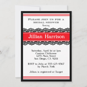 Red Modern Bridal Wedding Shower Invitations