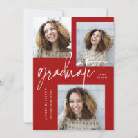 Red Modern Calligraphy Five Photo Graduation Party
