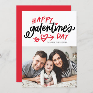Red Modern Calligraphy Happy Galentine's Day Photo Holiday Card