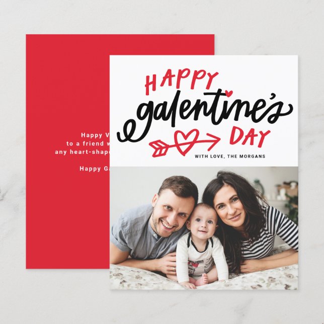 Red Modern Calligraphy Photo Happy Galentine's Day (Front/Back)