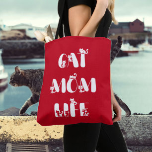 Red Modern Cat Mum Life Cute Mother's Day Tote Bag