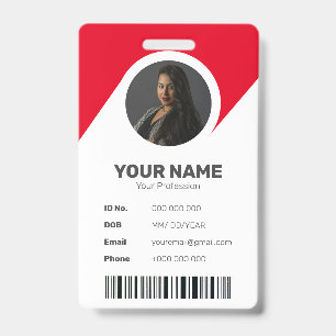 Red Modern Chic Minimal ID Barcode Employee Photo Badge