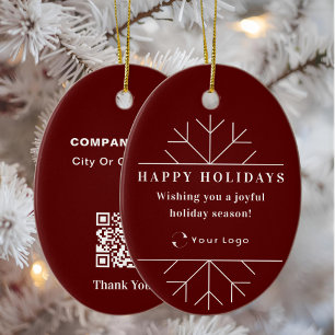 Red Modern Christmas Business Logo QR code Chic Ceramic Tree Decoration
