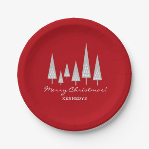 Red Modern Christmas Tree Family Christmas Party Paper Plate