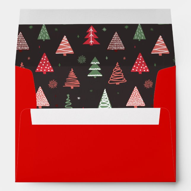 Red Modern Christmas Trees Envelope (Back (Bottom))