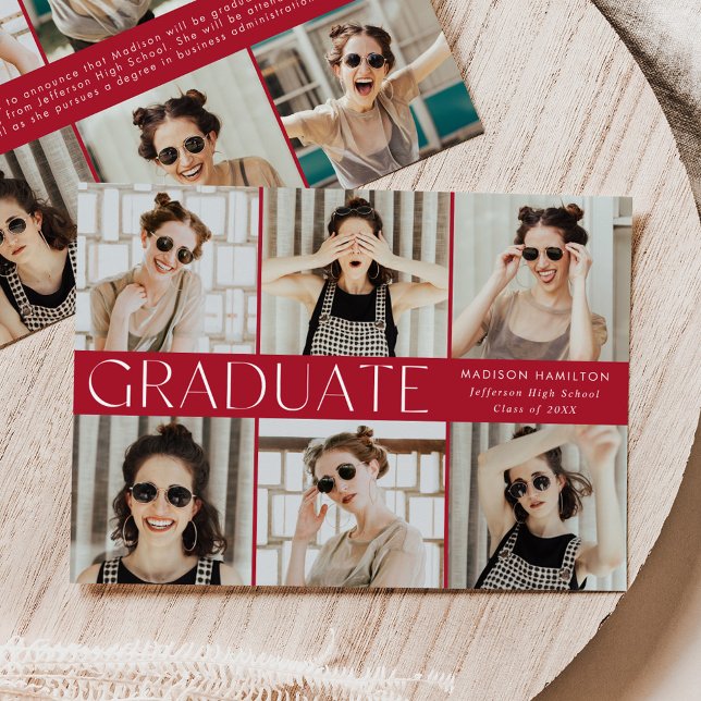 Red Modern Classic 12 Photo Graduation Announcement (Creator Uploaded)