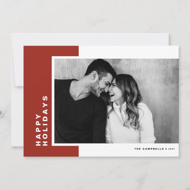 Red Modern Colour Block Happy Holidays Photo Holiday Card (Front)