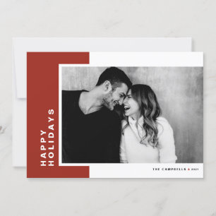 Red Modern Colour Block Happy Holidays Photo Holiday Card