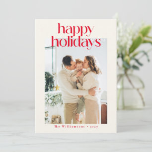 Red Modern Custom Photo Happy Christmas Minimalist Holiday Card