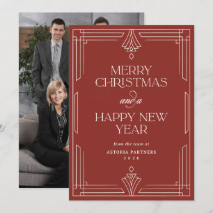 Red Modern Deco Elegant Corporate Christmas Holiday Card