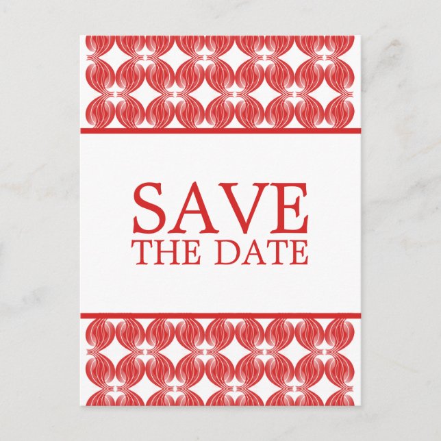Red Modern Deco Save the Date Postcard (Front)