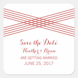 Red Modern Deco Save the Date Stickers