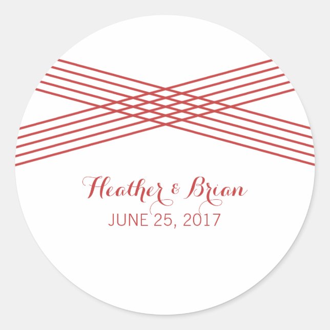 Red Modern Deco Wedding Stickers (Front)