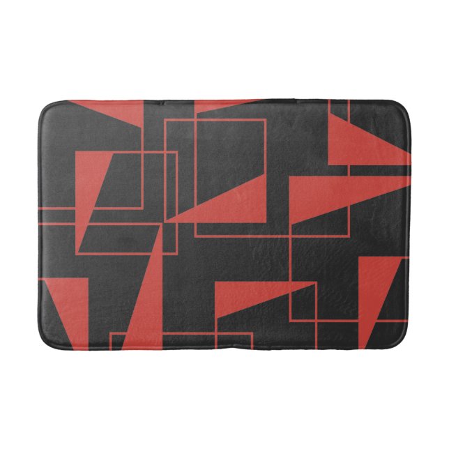 Red, modern, dynamic, trendy geometric pattern bath mat (Front)