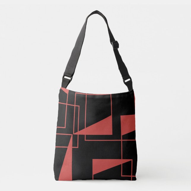 Red, modern, dynamic, trendy geometric pattern crossbody bag (Front)
