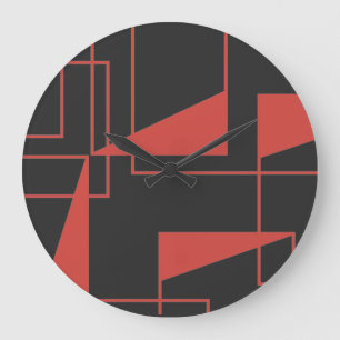 Red, modern, dynamic, trendy geometric pattern large clock