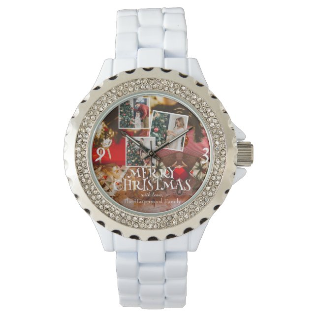 Red Modern elegant family christmas customise Watch (Front)