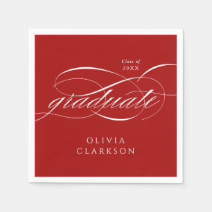 Red Modern Elegant Script Graduation Party Napkin