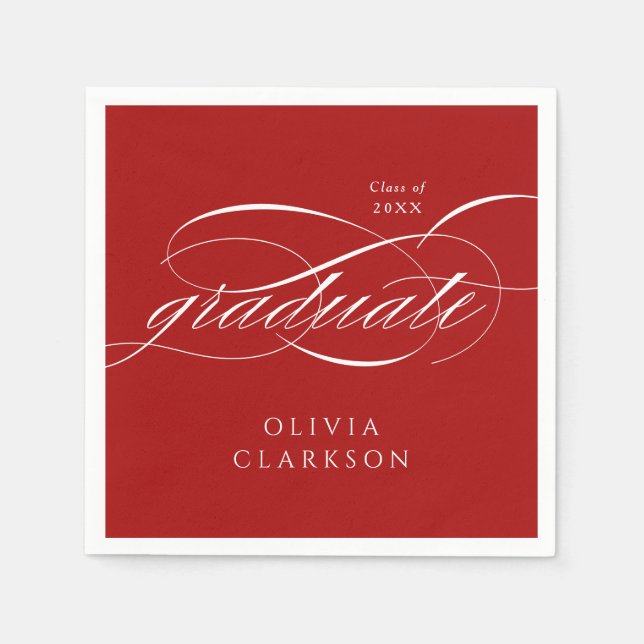 Red Modern Elegant Script Graduation Party Napkin (Front)