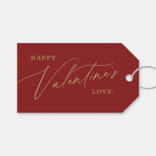 Red Modern Elegant Script Happy Valentine's Day Gift Tags