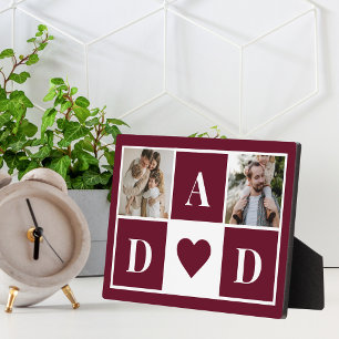 Red Modern Father's Day Two Family Photo Collage Plaque