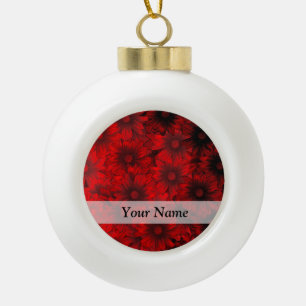 Red modern floral pattern ceramic ball christmas ornament