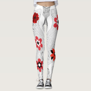 Red Modern Flowers Leggings