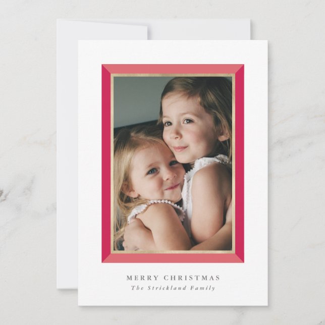 Red Modern Frame Christmas Photo Card (Front)