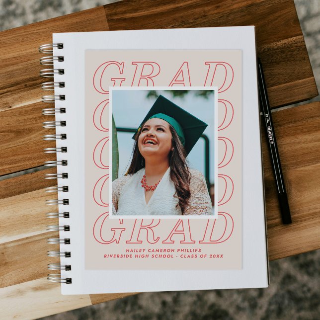 Red Modern Grad Typography Graduation Photo Card (Creator Uploaded)