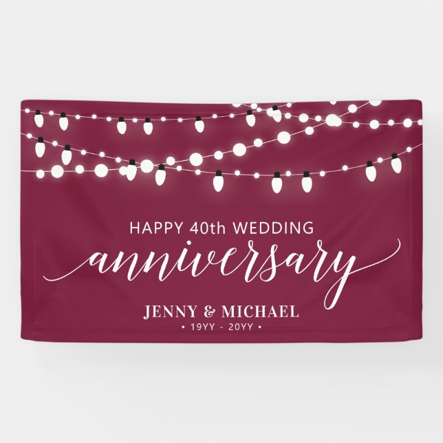 Red Modern Happy 40th Wedding Anniversary Banner (Horizontal)