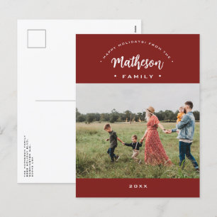 Red Modern Happy Holidays Custom Family Photo Year Holiday Postcard