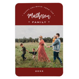 Red Modern Happy Holidays Custom Family Photo Year Magnet