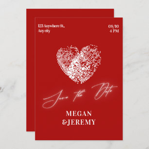 Red modern heart fingerprint wedding  save the date