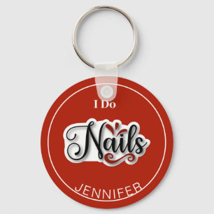 Red Modern I Do Nails Nail Technician Keychain