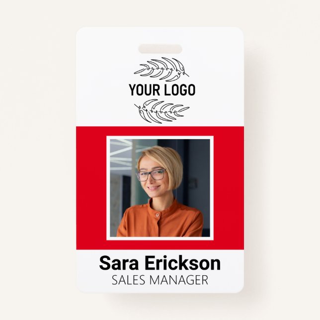 Red Modern ID Card Business Employee ID Badge (Front)