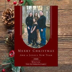 Red Modern Inverted Boho Arch Holiday Photo Card