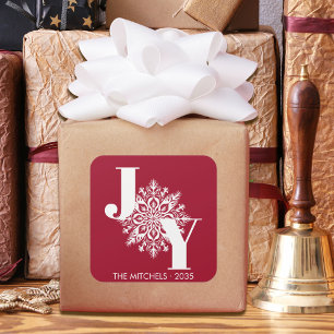 Red Modern JOY Christmas Square Sticker