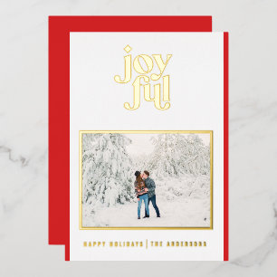 Red modern joyful 1 photo  foil holiday card