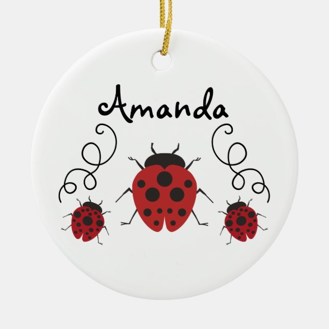 Red Modern Ladybug Personalise it Ceramic Tree Decoration (Front)