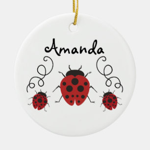 Red Modern Ladybug Personalize it Ceramic Tree Decoration
