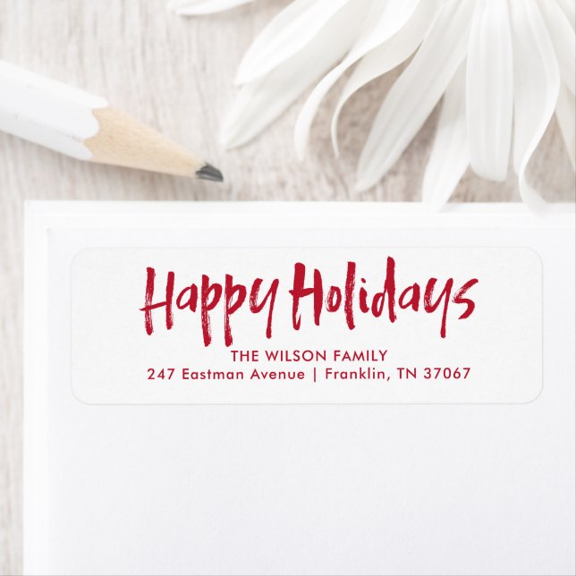 Red Modern Lettering Happy Holidays Address (Insitu)