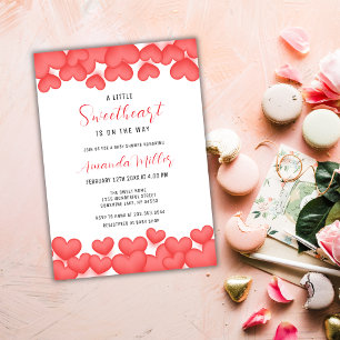 Red Modern Little Sweetheart Valentine Baby Shower Invitation