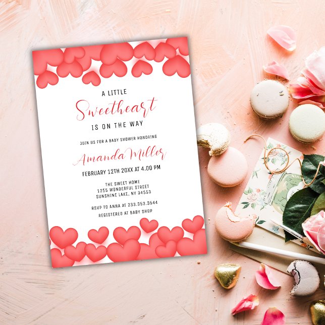 Red Modern Little Sweetheart Valentine Baby Shower Invitation (Red Modern Little Sweetheart Valentine Baby Shower Invitation)