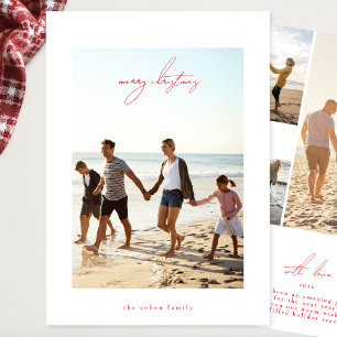 red modern merry christmas calligraphy photo frame holiday card