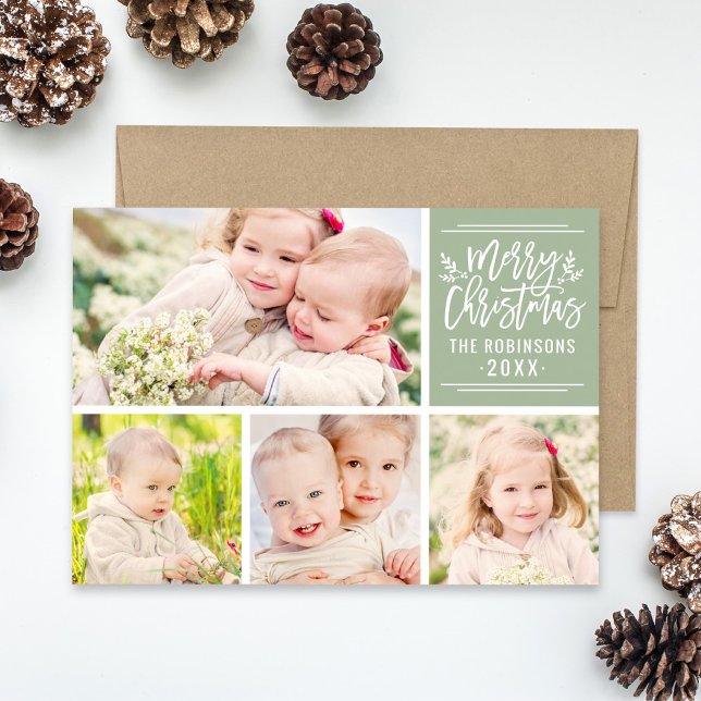 Red Modern Merry Christmas Script | Photo Collage Holiday Card (Creator Uploaded)