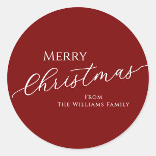 Red Modern Minimalist Merry Christmas Classic Round Sticker