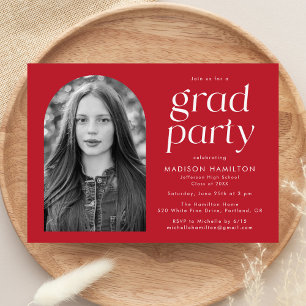Red Modern Minimalist Photo Graduation Party Invitation