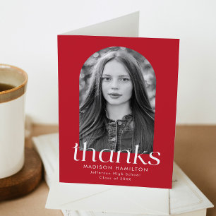 Red Modern Minimalist Photo Graduation Thank You Card
