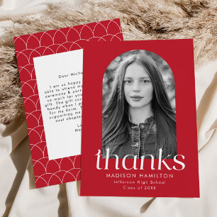 Red Modern Minimalist Photo Graduation Thank You Card