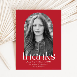 Red Modern Minimalist Photo Graduation Thank You Postcard